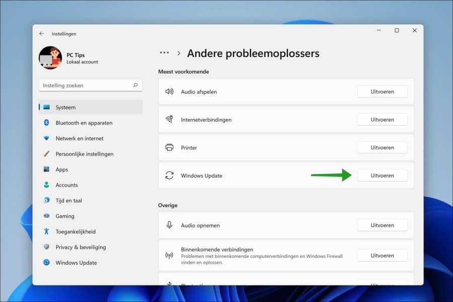 Windows update probleemoplosser uitvoeren