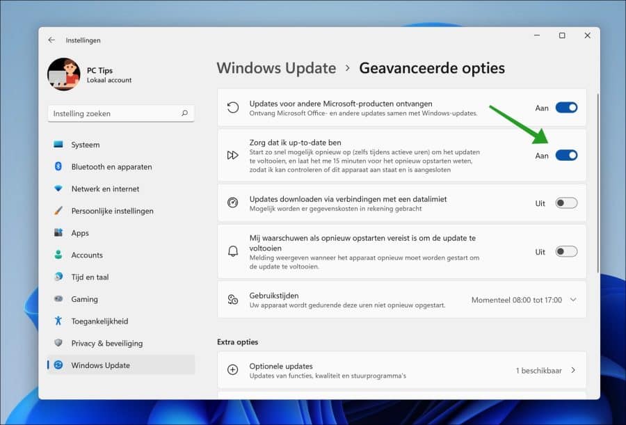 Zorg dat ik up-to-date ben inschakelen in Windows 11