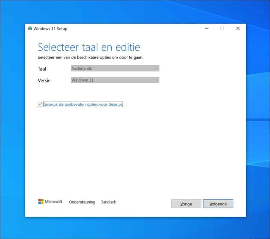 media creation tool selecteer taal en windows 11 editie