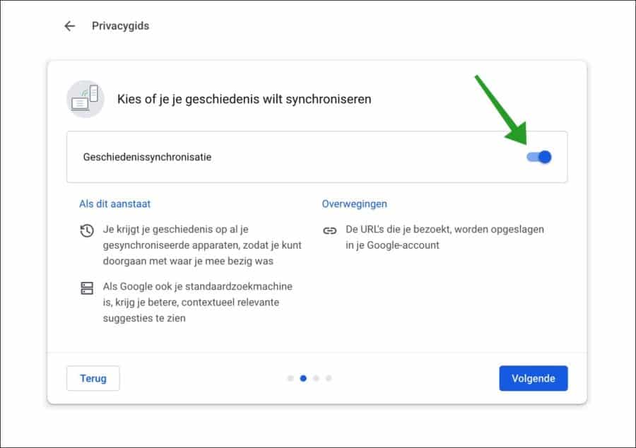 privacygids geschiedenis synchroniseren