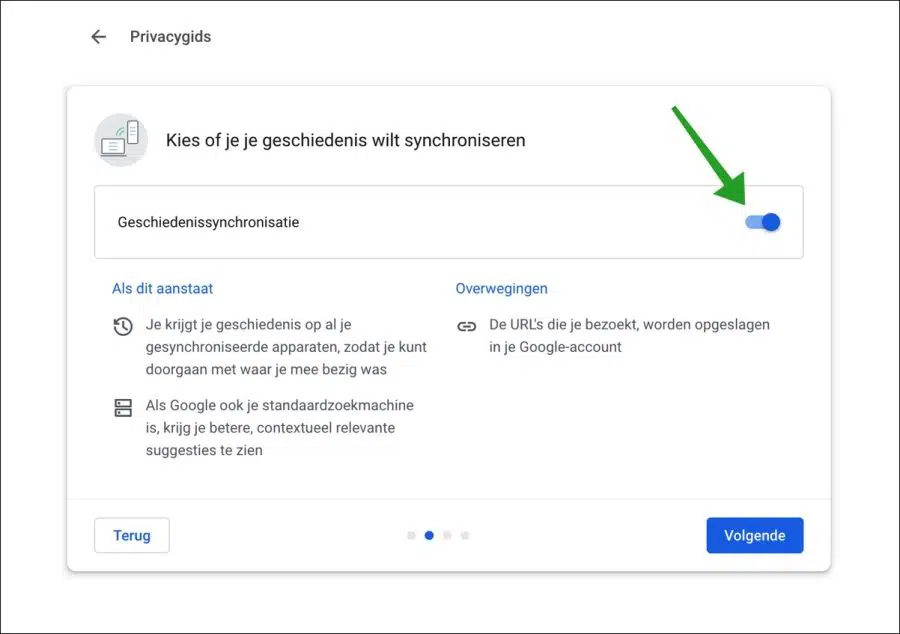 privacygids geschiedenis synchroniseren