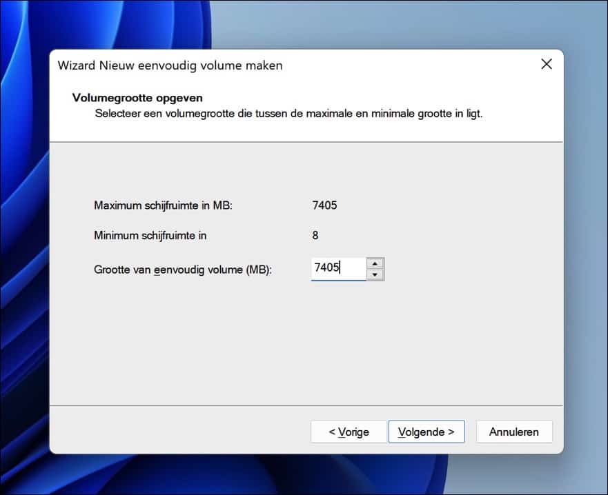 volumegrootte opnieuw ingeven