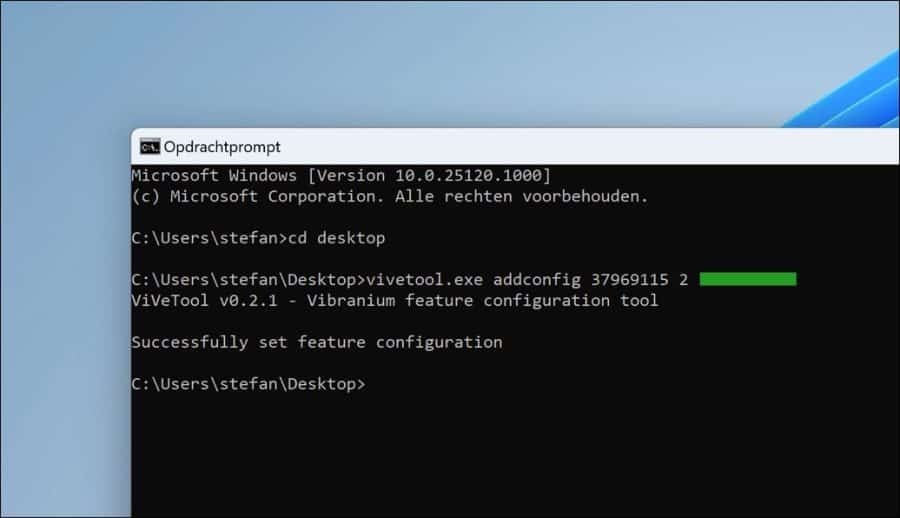 zoekbalk installeren in windows 11 via vivetool