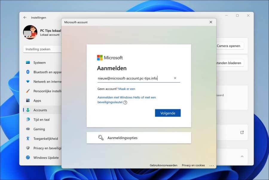 Aanmelden met een nieuwe Microsoft-account