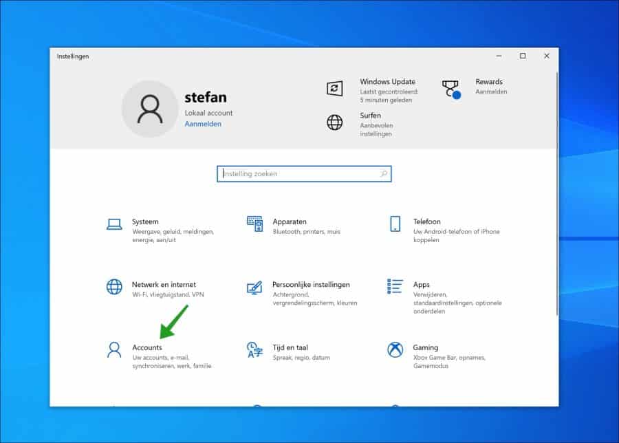 Accounts instellingen in Windows 10