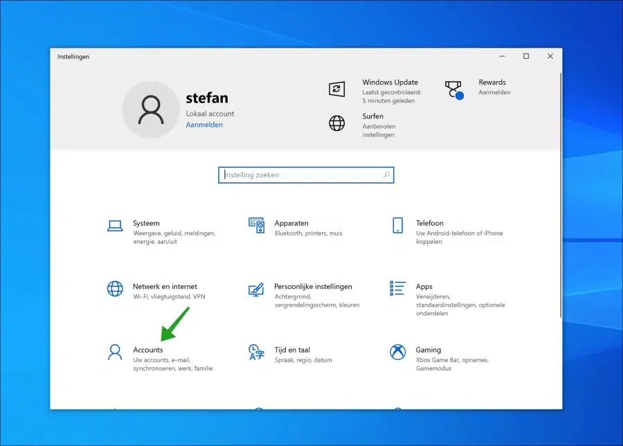 Accounts instellingen in Windows 10