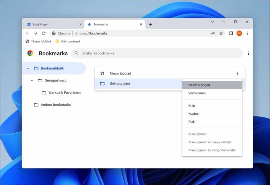 Customize bookmark bar in Google Chrome