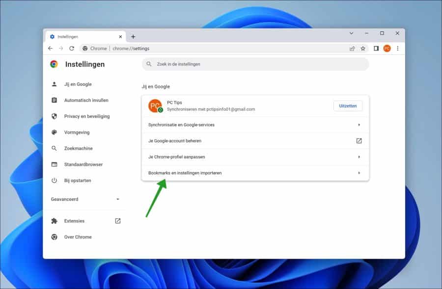 Bookmarks en instellingen importeren in Google Chrome
