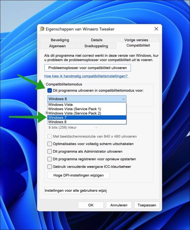 Dit programma uitvoeren in compatibiliteitsmodus voor