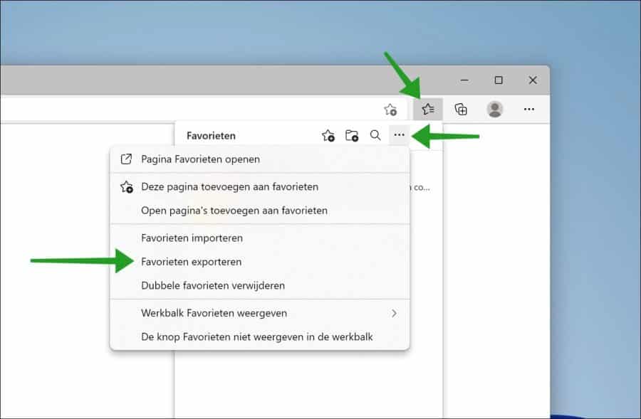 Exporte favoritos do navegador Microsoft Edge