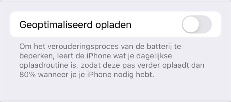 Geoptimaliseerd laden uitschakelen op iPhone