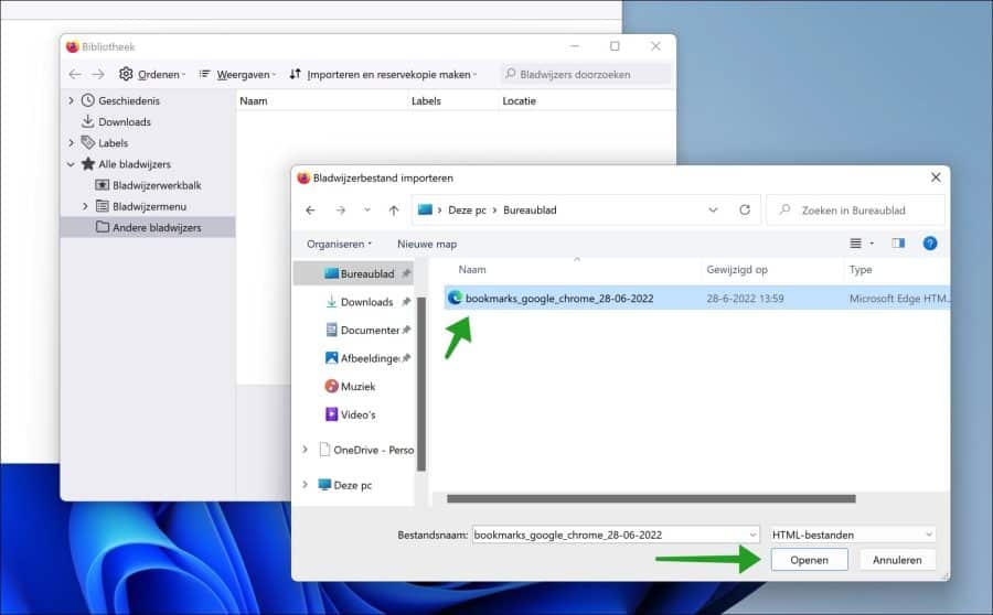 HTML-bestand met bladwijzers uit google chrome importeren in Firefox