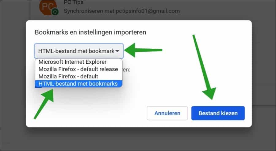 HTML bestand met bookmarks importeren