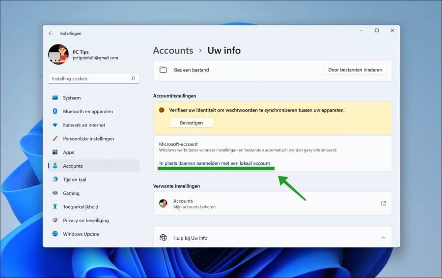 In plaats daarvan aanmelden met een lokaal account
