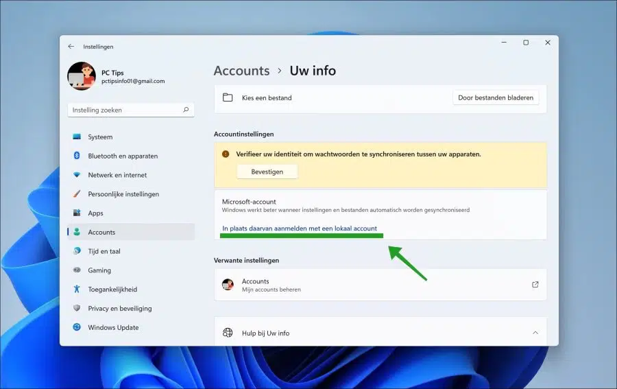 In plaats daarvan aanmelden met een lokaal account