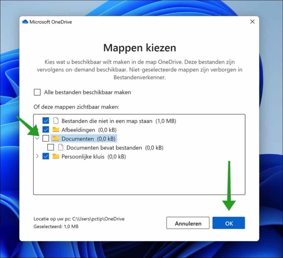 Mappen uitsluiten van synchronisatie in OneDrive