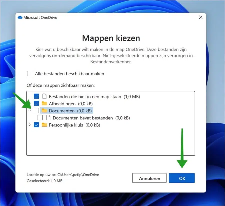 Mappen uitsluiten van synchronisatie in OneDrive