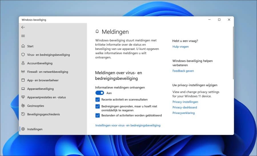 Meldingen over virus- en bedreigingsbeveiliging