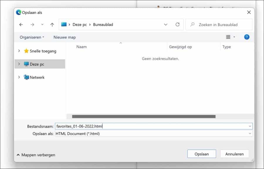 Microsoft Edge favorieten opslaan als HTML-bestand
