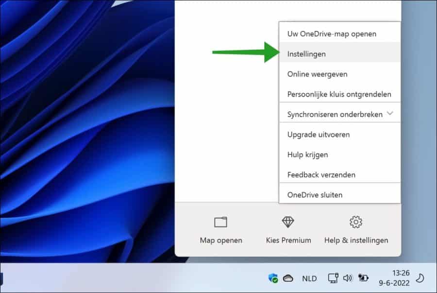 OneDrive instellingen openen