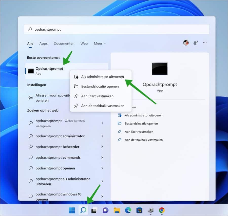 Opdrachtprompt openen als administrator