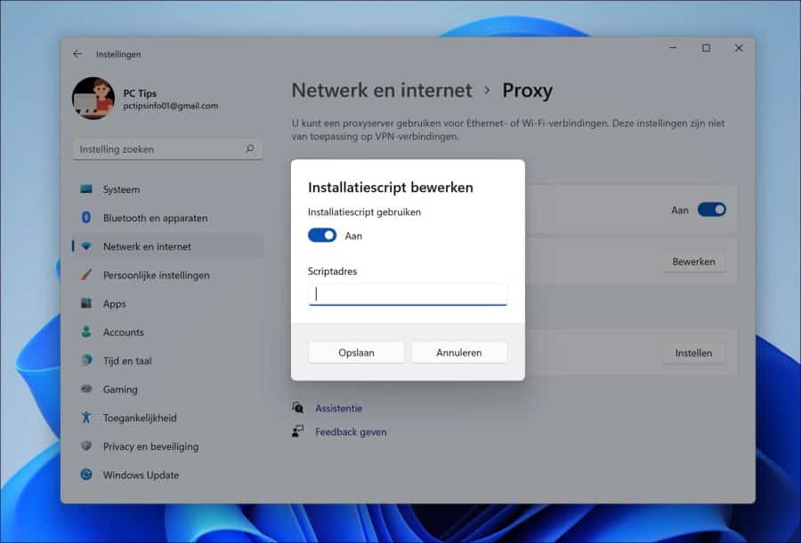 Proxy installatiescript instellen in Windows 11