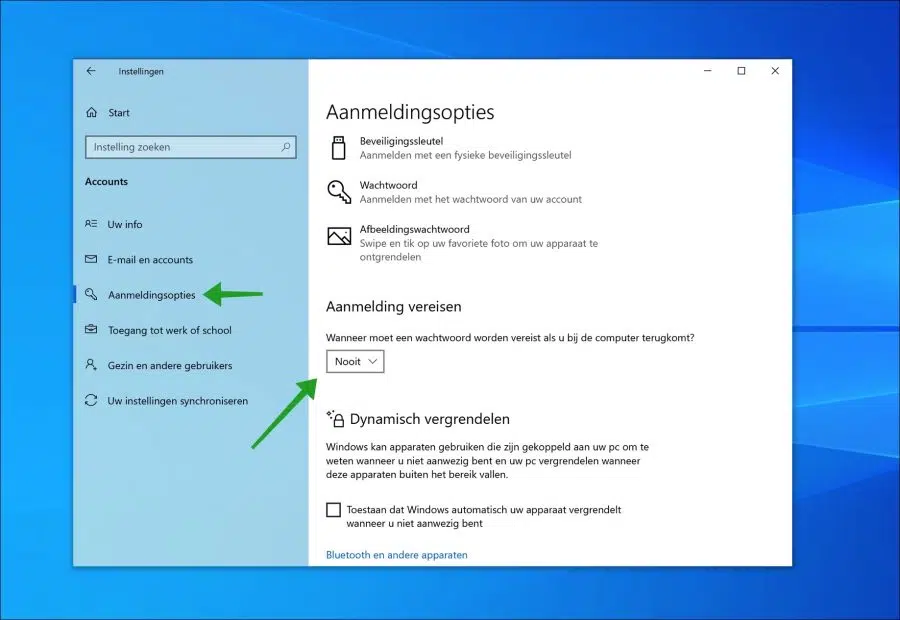 Wachtwoord vereisen na slaapstand uitschakelen in Windows 10