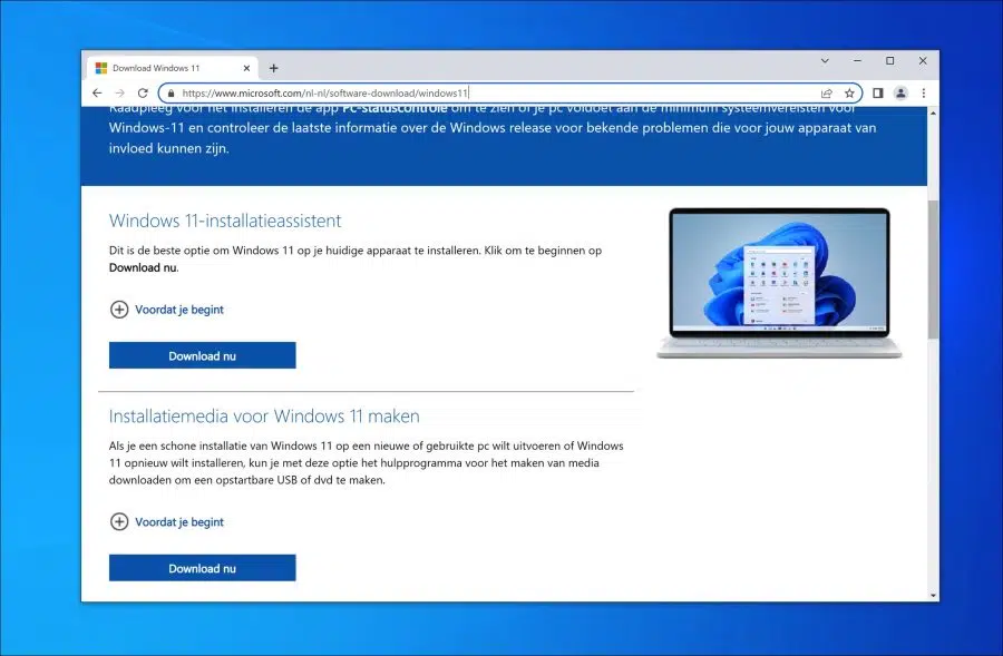 Windows 11 installatie assistent downloaden