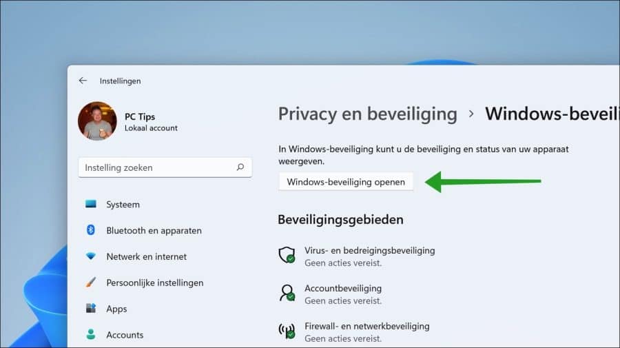 Windows-beveiliging instellingen openen