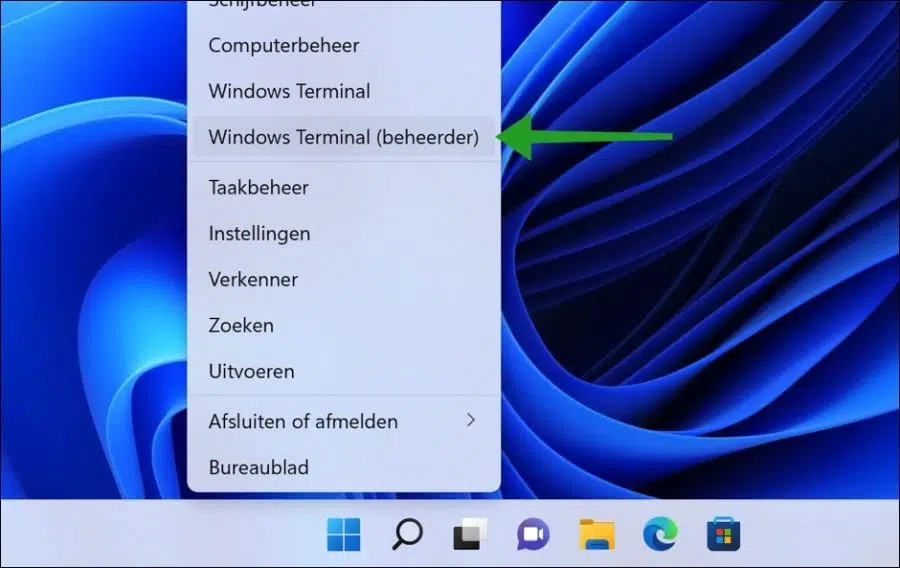 Windows terminal beheerder uitvoeren via win-x menu