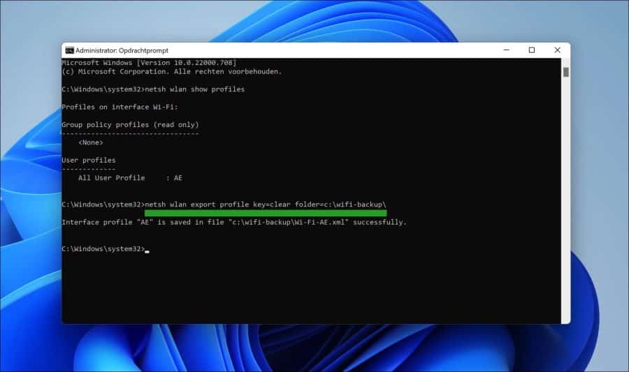 netsh wlan export