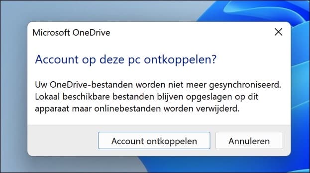 Account op deze PC ontkoppelen