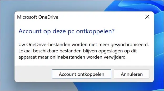 Account op deze PC ontkoppelen