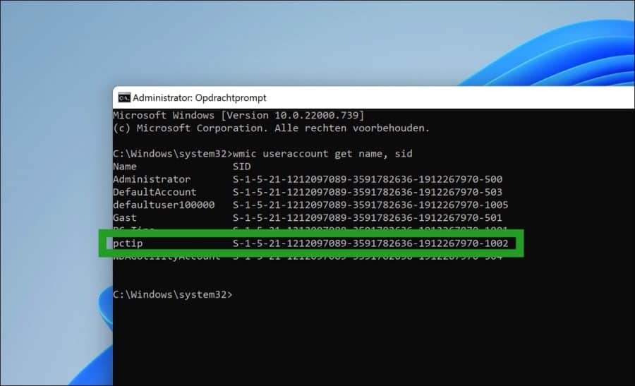 wmic useraccount get name sid