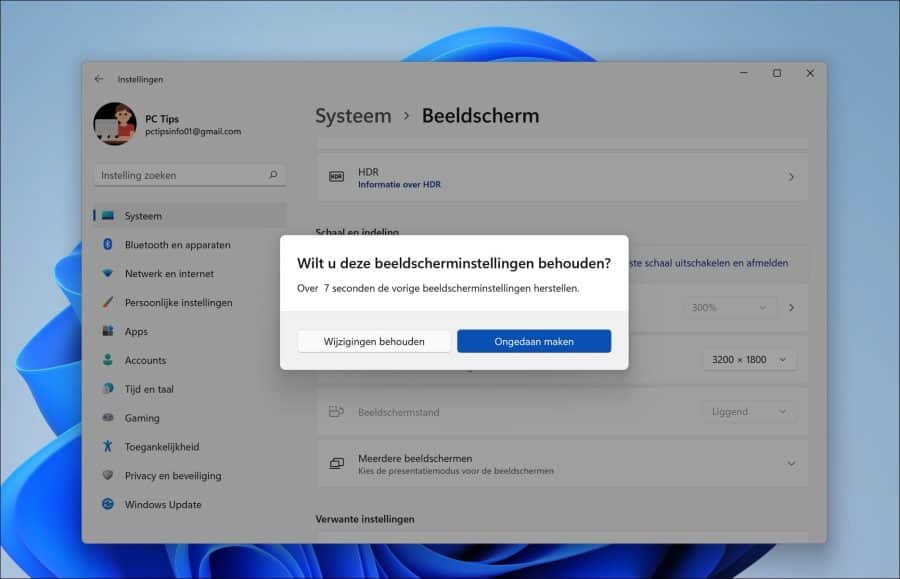 Beeldscherminstellingen behouden