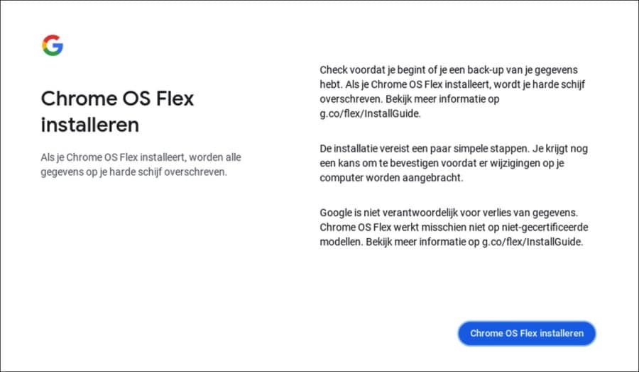 Installieren Sie Chrome OS Flex