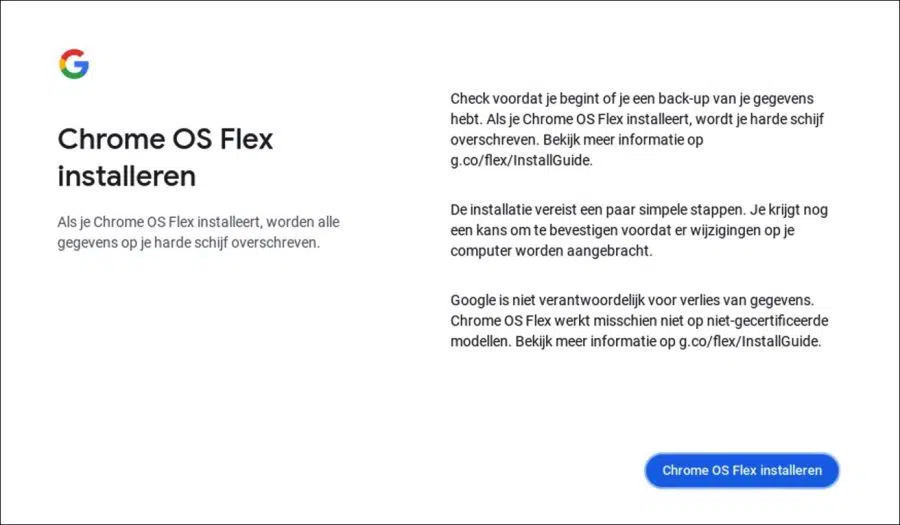 Chrome OS flex installeren