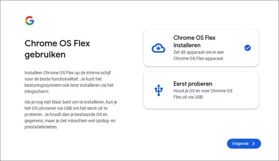 Chrome OS flex installeren of eerst proberen