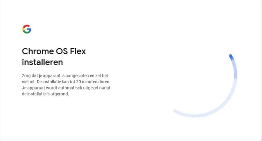 Chrome OS flex wordt geinstalleerd
