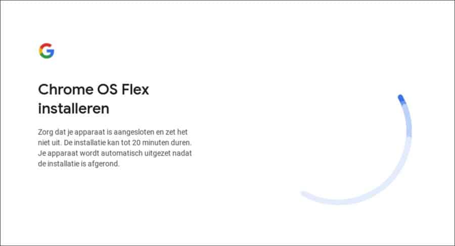 Chrome OS Flex est en cours d'installation