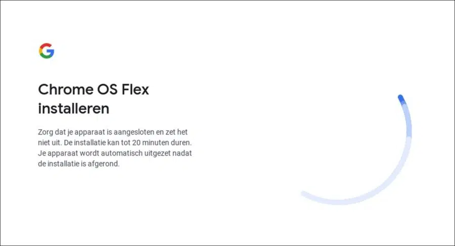 Chrome OS flex wordt geinstalleerd