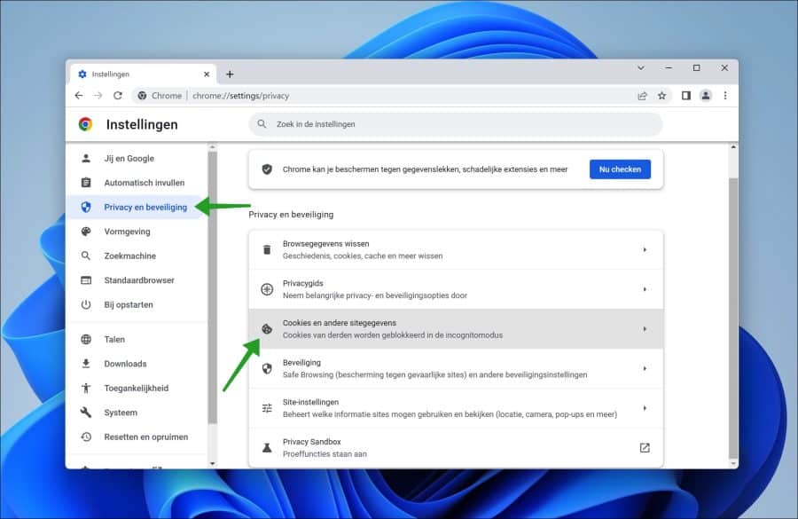 Cookies en andere sitegegevens in Google Chrome