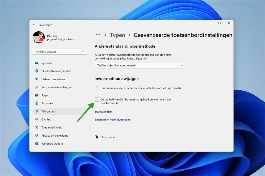 De taalbalk van het bureaublad gebruiken wanneer deze beschikbaar is