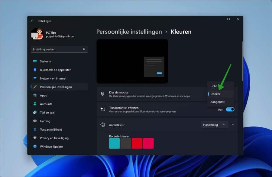 Donkere modus inschakelen in Windows 11