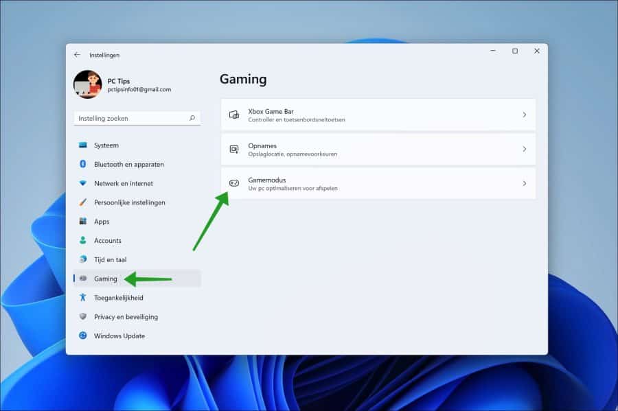 Gamemodus instellingen in Windows 11