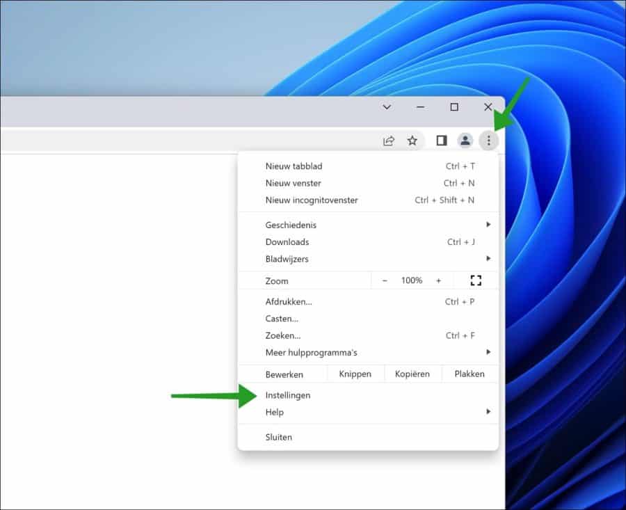 Google Chrome instellingen openen