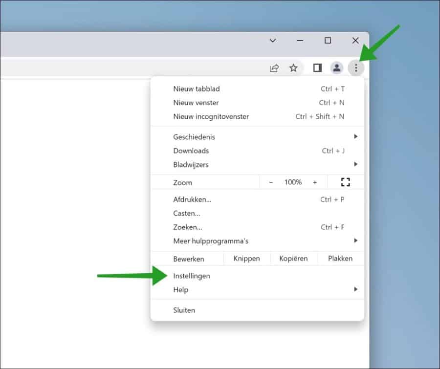 Google Chrome instellingen openen