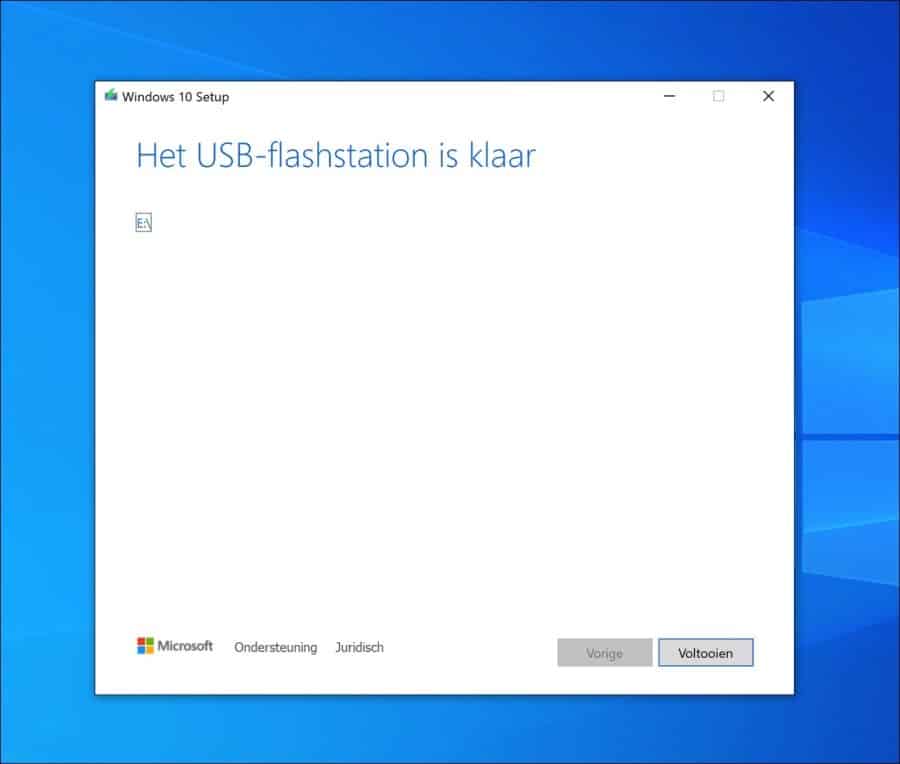 Het USB flashstation is klaar