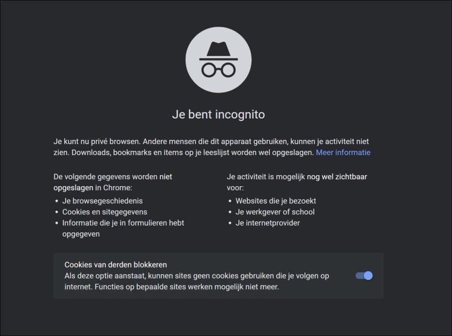 Incognito dans le navigateur Google Chrome