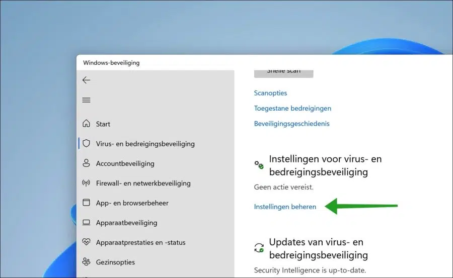 Instellingen voor virus- en bedreigingsbeveiliging beheren